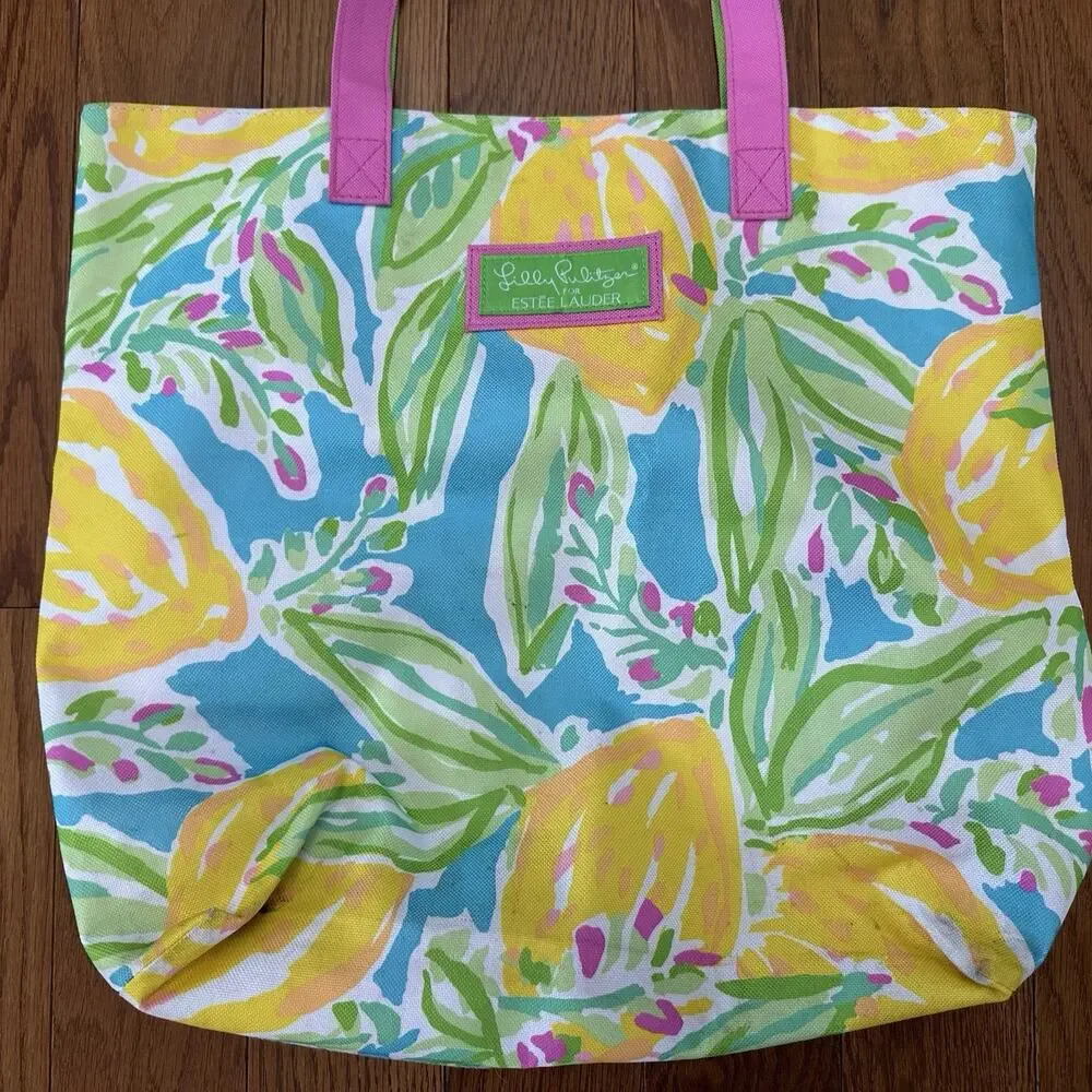 Lilly Pulitzer X Estee Lauder Canvas Tote Bag Beach Summer Preppy‎ Shoulder Bag